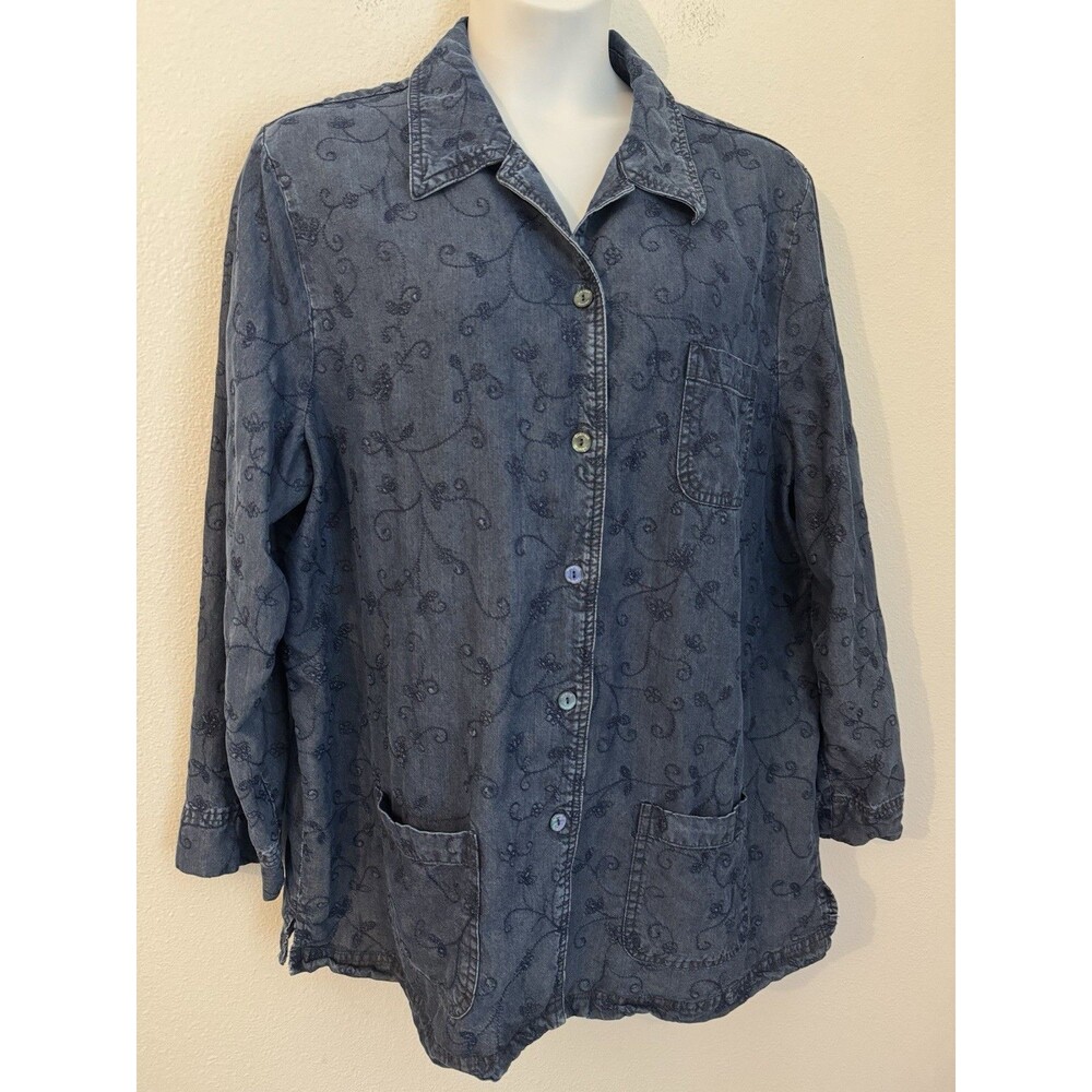 Valerie Stevens Denim Jacket Women’s 2X Blue Big Pockets Barn Embroidered Boho